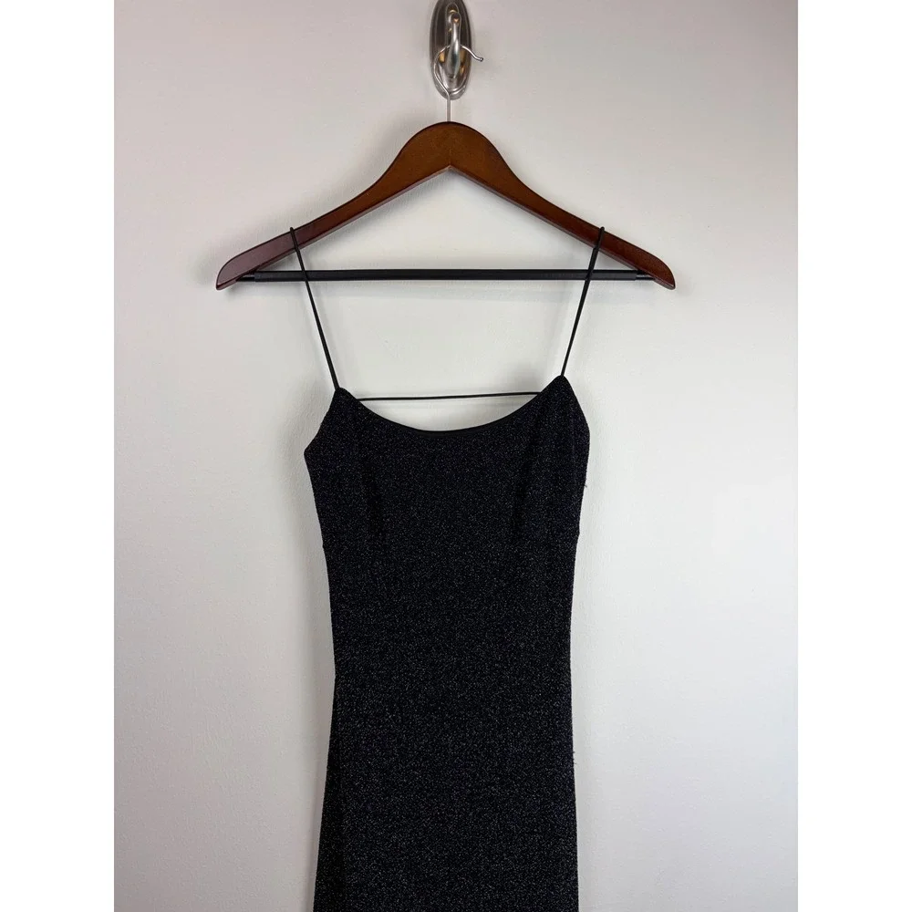 City Triangles Maxi Dress XS Black Sparkly 90s Y2K Prom Open Back Glitter Sexy